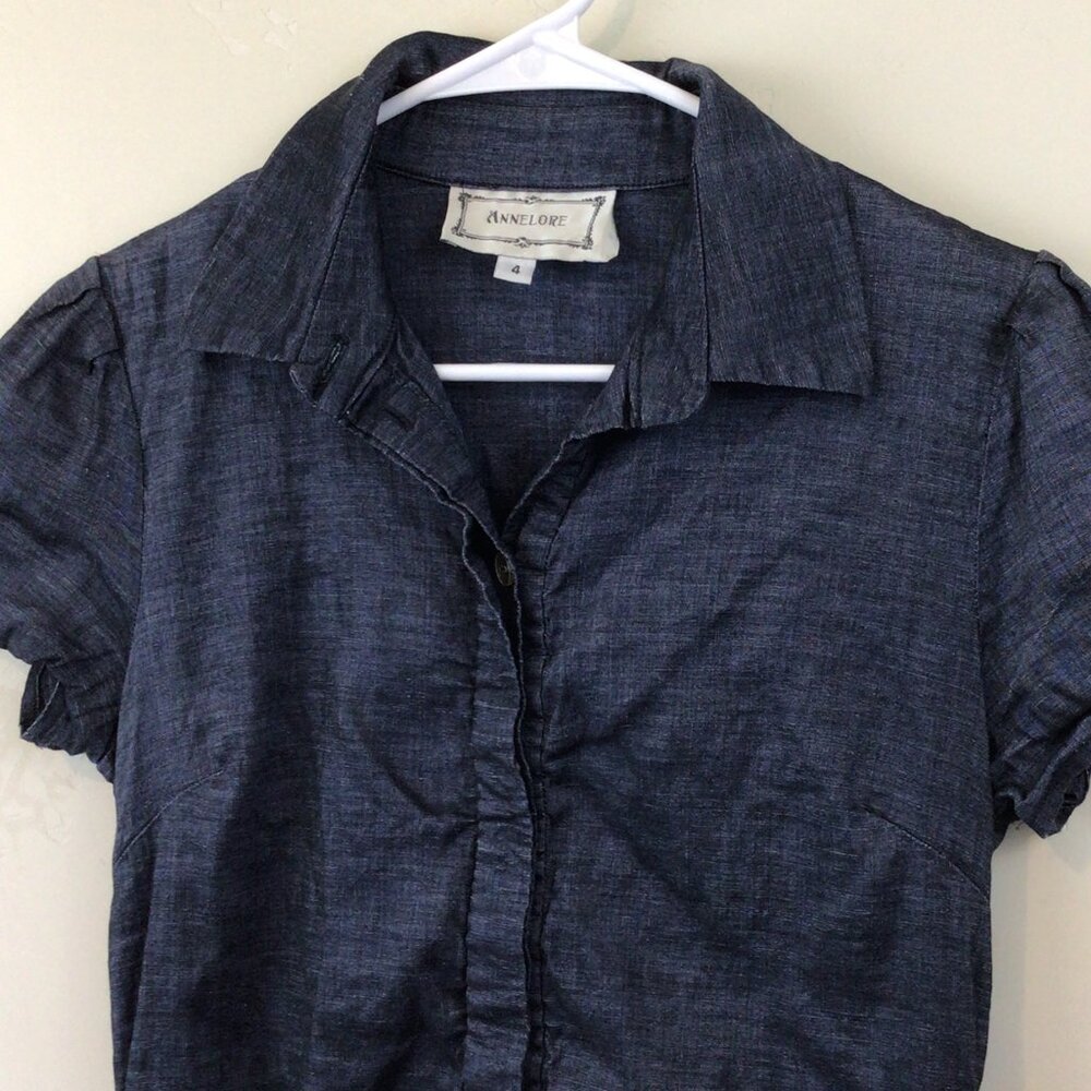 Anne Lore Blue Short Sleeve Linen Blend Dress with Pockets - Picture 3 of 7